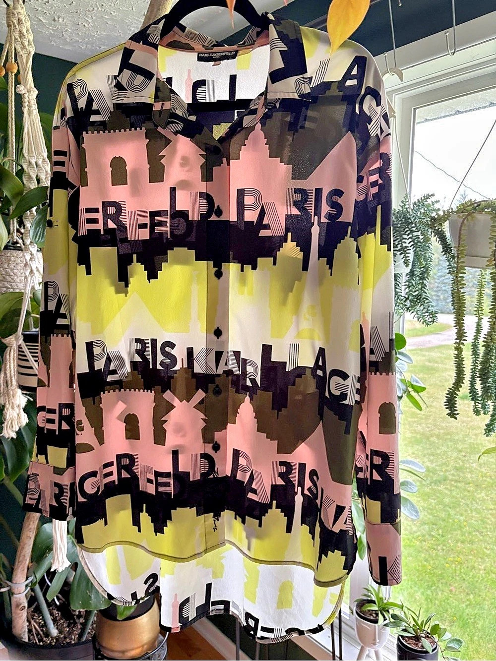 KARL LAGERFELD PARIS Abstract Print Blouse in Pink & Yellow
